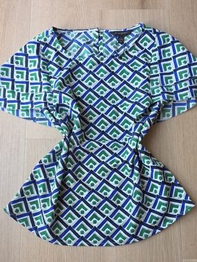 Banana Republic Green & Blue Geometric Peplum Blouse